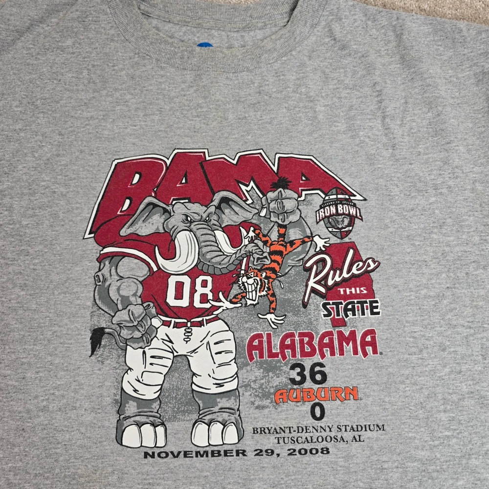 NCAA Alabama Crimson Tide 2008 Iron Bowl 36-0 Victory T-Shirt Mens XL Gray